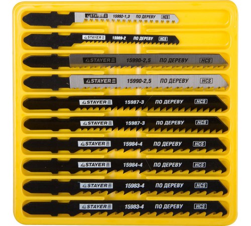 15981-H10-1 Полотна набор STAYER PROFI для эл/лобзика по дереву МАСТЕР №1 Т-хвост, 10 шт