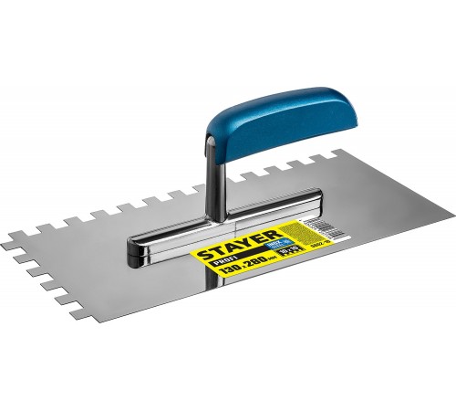 STAYER 130х280 мм, 10х10 мм, нержавеющая, деревянная рукоятка, гладилка штукатурная 0802-10