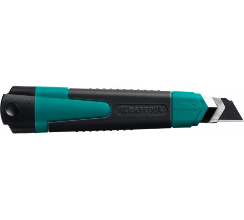 09199 Нож KRAFTOOL сегмент. лезвие 18мм,2-х комп.корпус,автостоп,отсек для хранения зап.лезвий