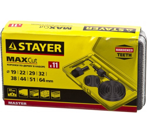 29600-H11 Набор STAYER Maxcut: Кольцевые коронки по дереву 11-64мм, 9 пр.