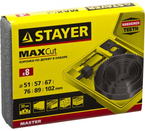 29600-H8 Набор STAYER Maxcut: Кольцевые коронки по дереву 51-102мм, 6 пр.