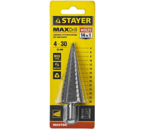 29660-4-30-14 Сверло ступенчатое STAYER 14 ступеней 4-30мм. сталь HSS