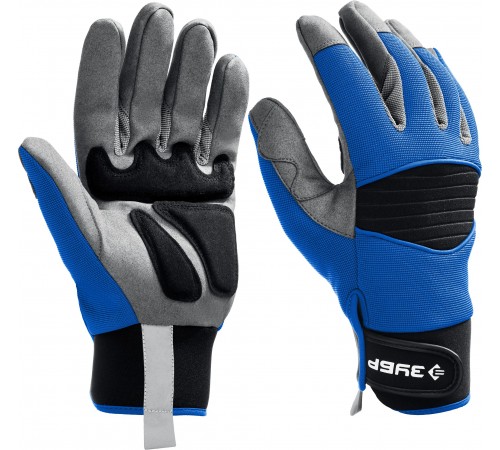 11475-L Перчатки ЗУБР Монтажник,проф.комб.перчатки для тяжелых мех.работ, антивибрационные, размер L