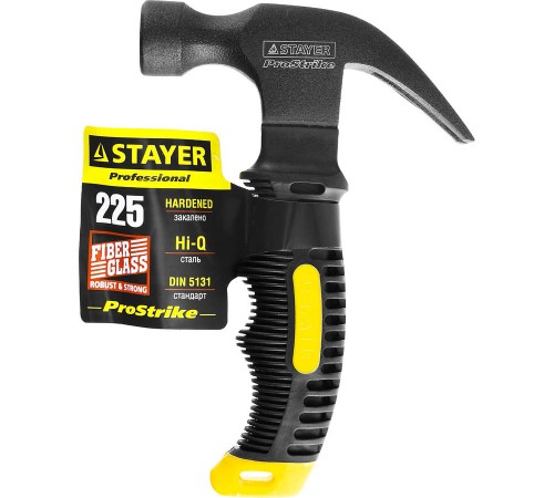 2026-225 Молоток-гвоздодер STAYER COMPACT столярный с фиберглассовой рукояткой 225г