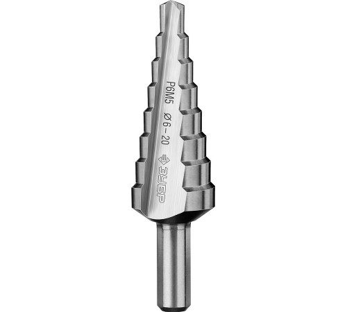 29670-6-20-8_z01 Сверло ступенчатое ЗУБР 8 ступеней 6-20мм. сталь P6M5