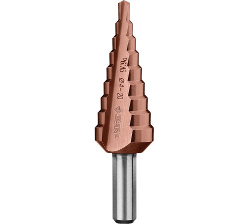 29672-4-20-9_z01 Сверло ступенчатое ЗУБР КОБАЛЬТ 9 ступеней 4-20мм. кобальтовое покрытие