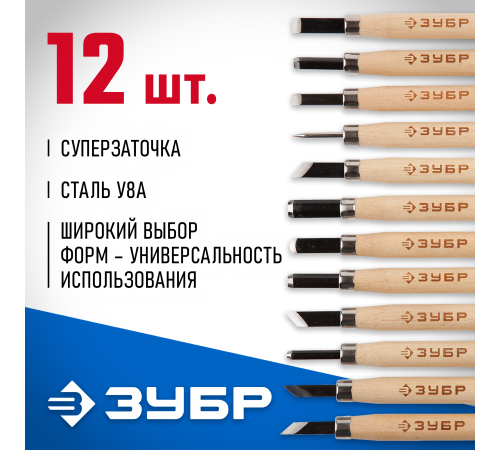 18375-Н12 Резцы ЗУБР ЭКСПЕРТ фигурные профессиональные, 12 шт.