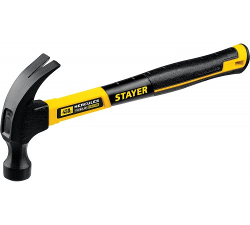 2026-450_z02 Молоток-гвоздодер столярный с фибергас.рукояткой STAYER Hercules 450 г