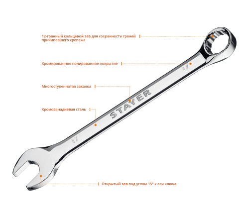 STAYER 17 мм, комбинированный гаечный ключ 27081-17_z01