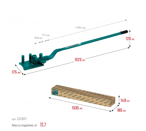 Станок ручной для гибки арматуры на подшипнике KRAFTOOL 16 D,острый и плавный гиб 23301