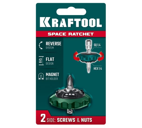Трещотка KRAFTOOL SPACE Ratchet реверсивная для бит и головок 25890