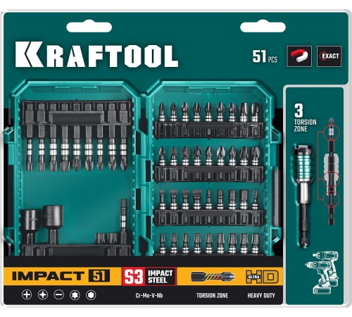 Набор KRAFTOOL IMPACT-51:набор ударных бит,51шт 26066-Н51