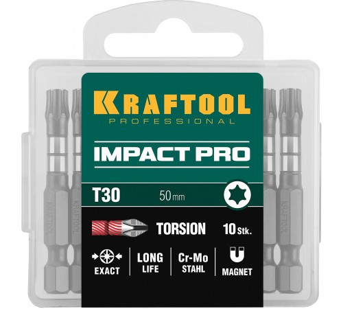 26195-30-50-S10 Бита KRAFTOOL Impact Pro, TORX, хвостовик Е 1/4, TX30, 50мм