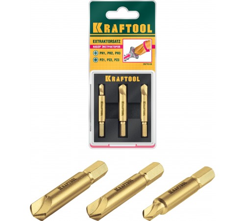 26770-Н3 Набор KRAFTOOL: Экстракторы для выкручивания крепежа с износом, 3 пр.