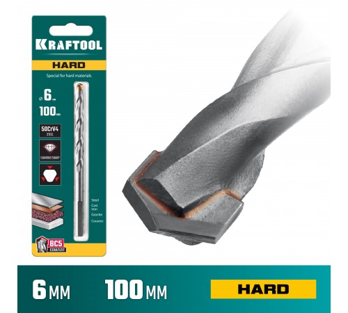 29177-100-6 Сверло по твердым материалам KRAFTOOL HARD 6х100 мм