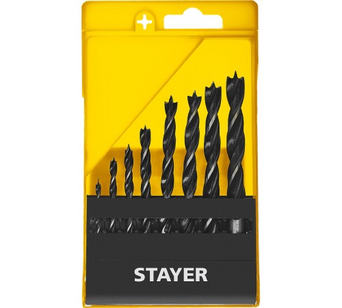 STAYER 8 шт. 3-4-5-6-7-8-9-10 мм, набор спиральных сверл по дереву "M-type" 2942-H8_z02 Professional