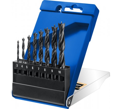 29421-H8_z01 Набор спиральных сверл по дереву ЗУБР 8шт. (3-4-5-6-7-8-9-10мм), М-образная заточка