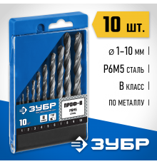 29621-H10 Набор сверл перовых по металлу ЗУБР ПРОФ-В, 10 шт, сталь Р6М5, класс В