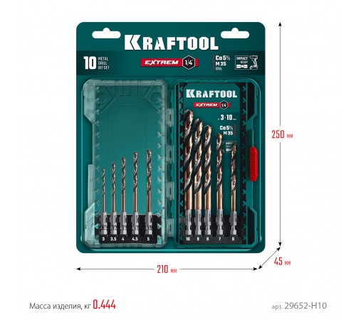 Набор сверл по металлу KRAFTOOL HEX-1/4" 10шт. IMPACT READY 29652-H10