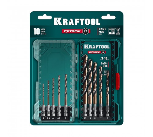 Набор сверл по металлу KRAFTOOL HEX-1/4" 10шт. IMPACT READY 29652-H10