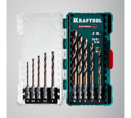 Набор сверл по металлу KRAFTOOL HEX-1/4" 10шт. IMPACT READY 29652-H10