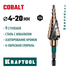 Сверло ступенчатое KRAFTOOL COBALT 9 ступеней 4-20мм 29691-4-20-9