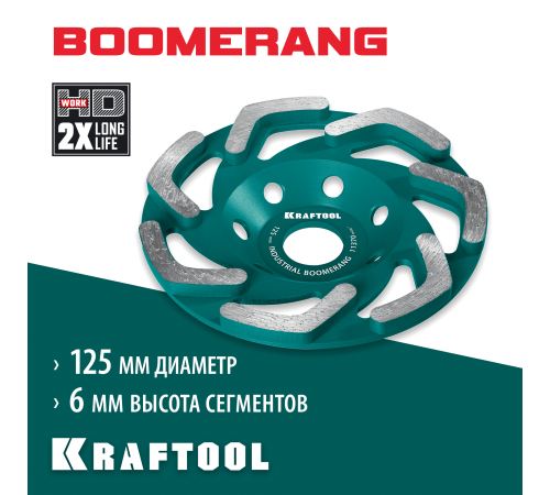 Чашка алмазная KRAFTOOL Boomerang 125мм сегментная 33445-125