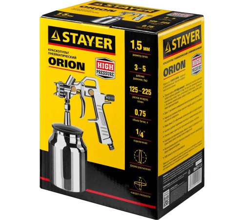 STAYER сопло 1,5 мм, краскопульт пневматический с нижним бачком ORION 06472-1.5 Master