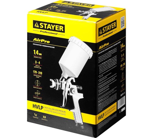 STAYER  AirPro G, HVLP 1.4 мм, пневматический краскопульт с верхним бачком, Professional (06476-1.4)