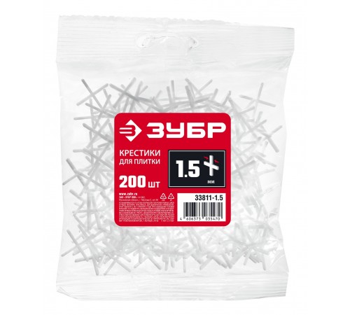 33811-1,5 Крестики для плитки ЗУБР, 1,5 мм (200 шт)