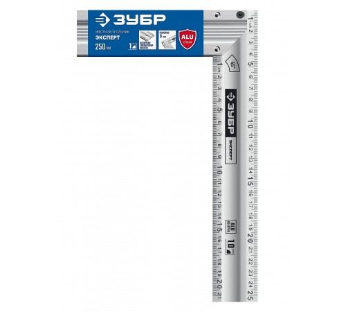 34392-25 Угольник ЗУБР ЭКСПЕРТ жесткий столярный с усиленным алюминиевым полотном 250мм
