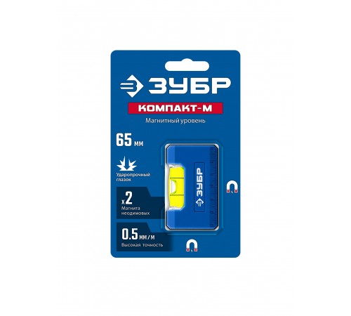 ЗУБР КОМПАКТ - 1М, 65 мм, магнитный компактный уровень, Профессионал (34550)