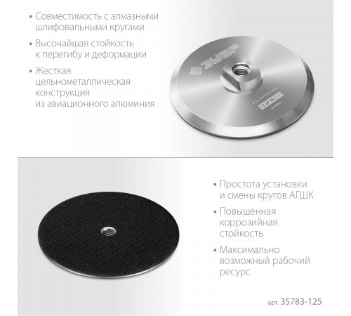 Держатель алюминиевый ЗУБР Профессионал для АГШК d 125 мм, М14 35783-125