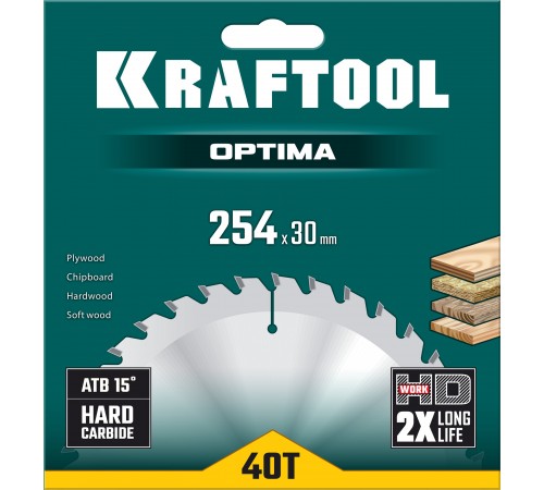 Диск пильный по дереву KRAFTOOL Optima, 254х30мм, 40Т 36951-254-30