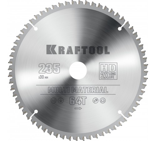 Диск пильный по алюминию KRAFTOOL Multi Material 235х30мм 64Т