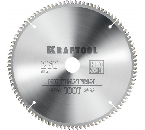 Диск пильный по алюминию KRAFTOOL Multi Material 260х30мм 100Т 36953-260-30