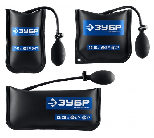 ЗУБР  ПНЕВМОПОДУШКА набор 3шт: 12х19, 16х15, 13х28 см, 170кг, в чехле, универсальный пневмоклин/ монтажная подушка/ пневмодомкрат (37556-H3)