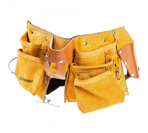 38512 Пояс STAYER MASTER для инструментов, кожаный, 10 карманов, 3 подвески