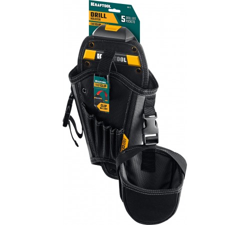 Кобура для шуруповерта KRAFTOOL КН-5 с доп. съемным карманом, 5 отделений для сверл и бит 38769