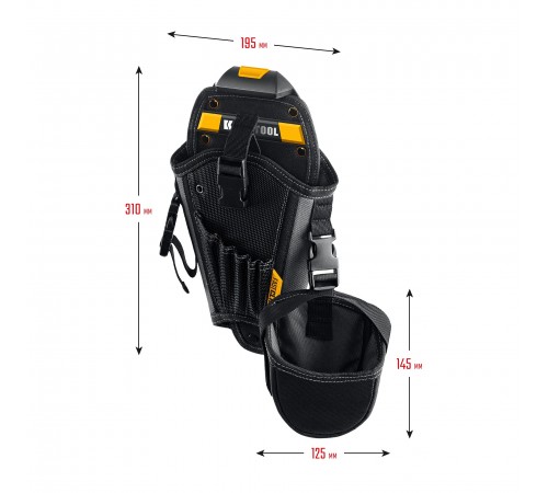 Кобура для шуруповерта KRAFTOOL КН-5 с доп. съемным карманом, 5 отделений для сверл и бит 38769