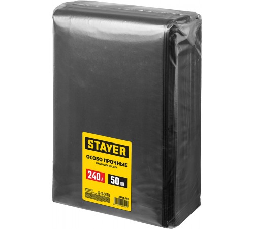 STAYER 240л, черный, 50шт., особопрочные, мешки для строительного мусора HEAVY DUTY 39154-240