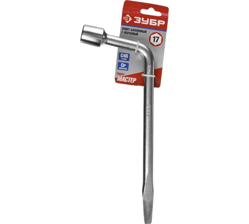 ЗУБР 17 мм, пруток Ø15 мм, хромированный, ключ баллонный Г-образный 2753-17_z02