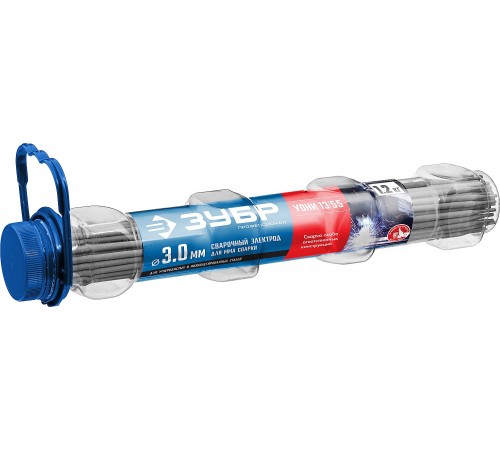 40021-3.0 Электрод сварочный УОНИ 13/55 d3.0х 3,5мм (1,2кг) в ПВХ трубе ЗУБР