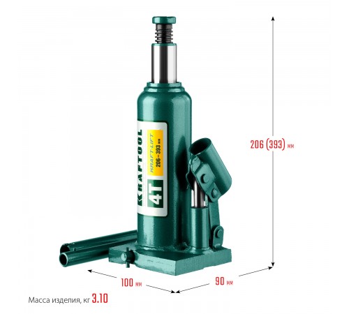 43462-4_z01 Домкрат KRAFTOOL 4 т бутылочный гидравлический 204-391мм KRAFT BODY