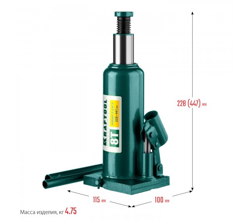 43462-8_z01 Домкрат KRAFTOOL 8 т бутылочный гидравлический 228-450мм KRAFT BODY