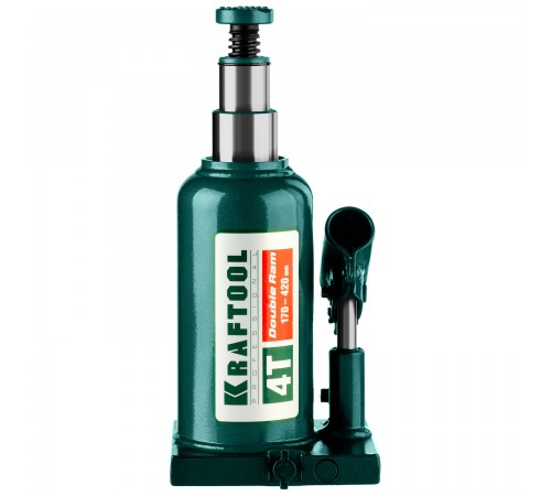 43463-4 Домкрат KRAFTOOL DOUBLE RAM 4 т двухштоковый бутылочный с увелич.подъемом 170-420мм KRAFT B