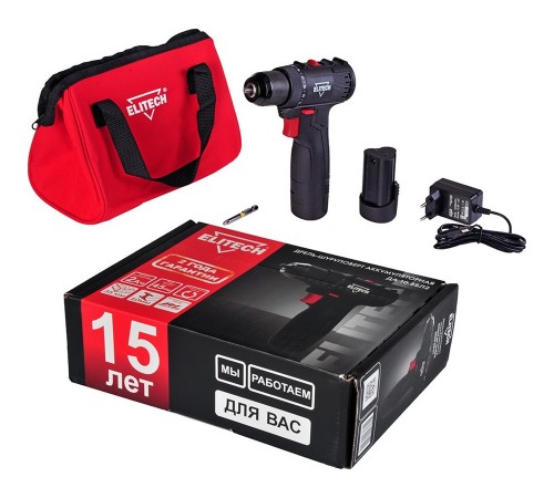 Дрель аккумуляторная Elitech ДА 10.8БЛ2 E2201.037.01