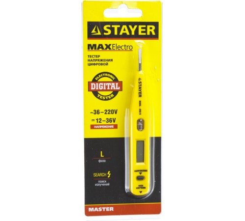 45290 Тестер напряжения STAYER MASTER MAXElectro цифровой со световым индикатором 12-220В, 125мм
