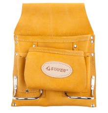 38515 Сумка поясная STAYER PROFRSSIONAL для инструментов кожаная 8 карманов 2 скобы
