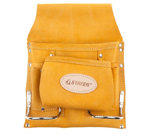 38515 Сумка поясная STAYER PROFRSSIONAL для инструментов кожаная 8 карманов 2 скобы